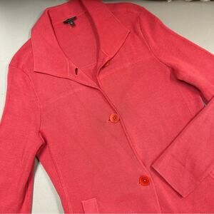 Talbots Coral Pink Button Up Blazer Sweater Blouse Top Cardigan Pockets Small